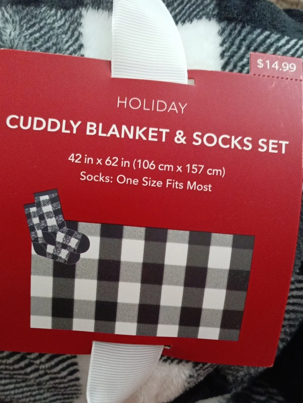 Holiday Time Black and White Buffalo Check Cuddly Blanket & Socks Set